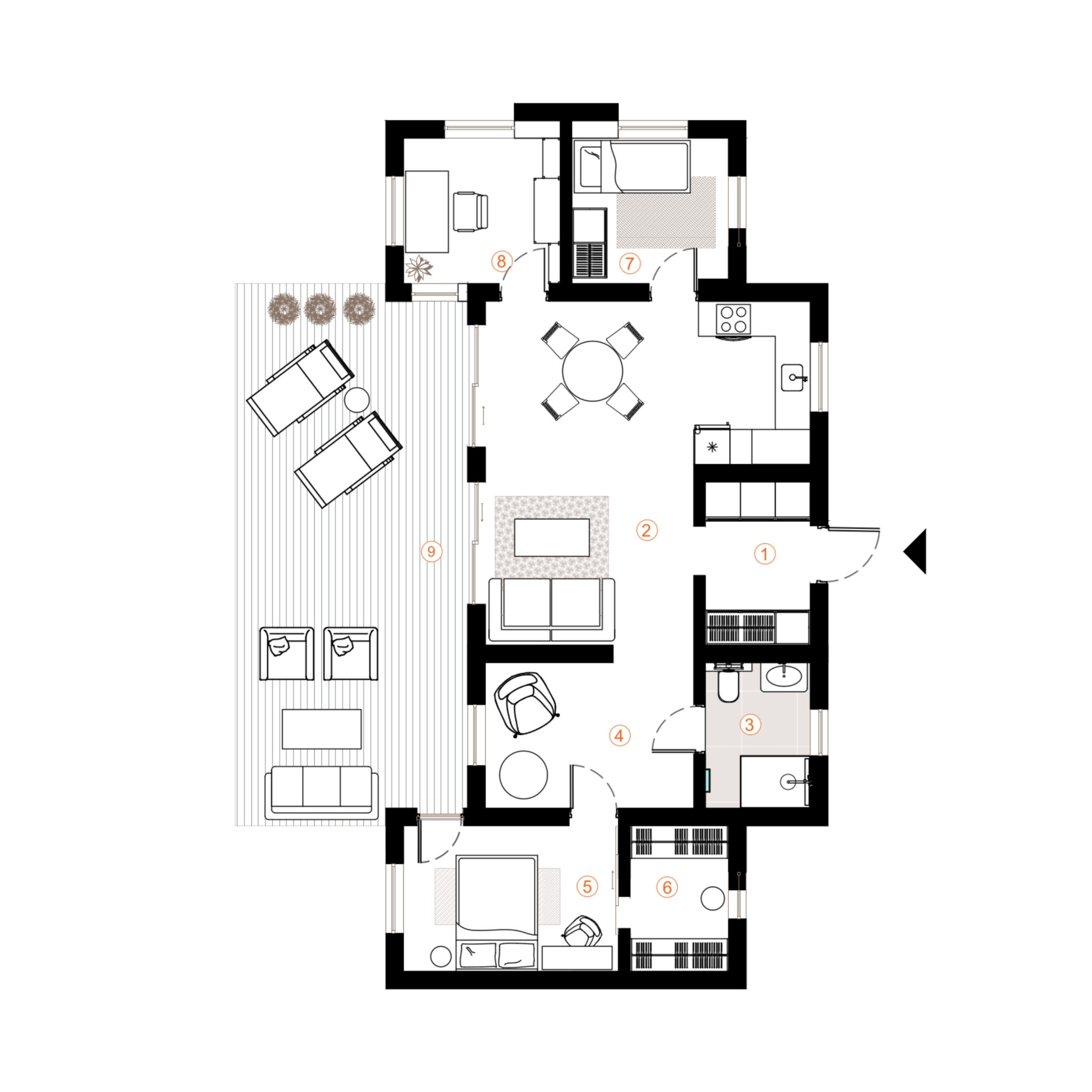 InoHouse 5 modulinio namo aukšto planas